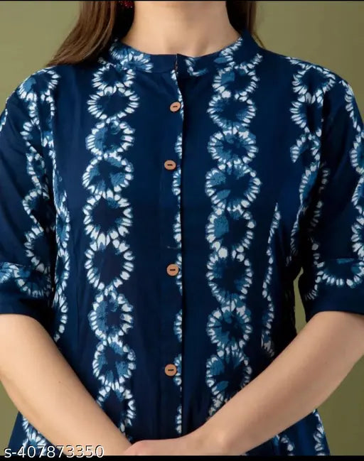 Navy blue patterned kameez, cotton fabric