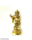 Brass antique Krishna statue, finely detailed carving, Indian craftsmanship (35.2x15 cm)