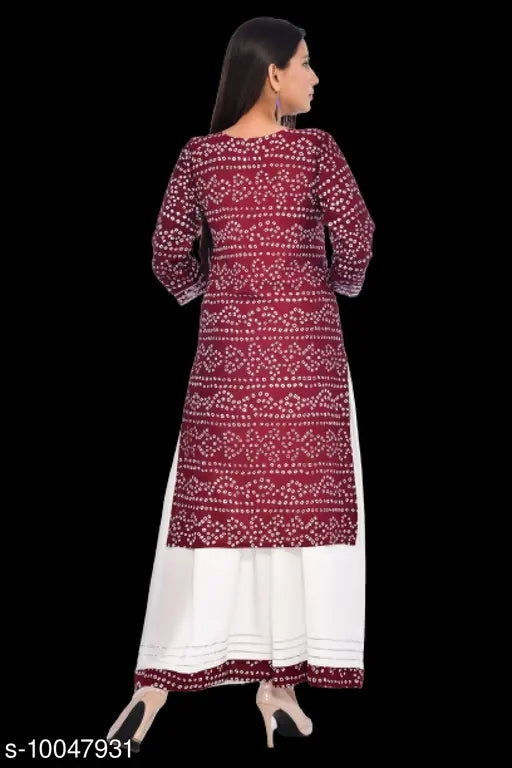 Maroon dyed rayon kurta set with skirt