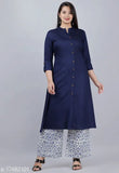 Rayon A-line kurti with printed Palazzo, solid net color, three-quarter sleeves, India-made women's ethnic wear