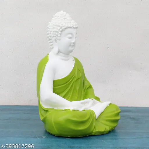Olive polymarble meditation Buddha statue, 5.5-inch handcrafted resin figurine for home or office