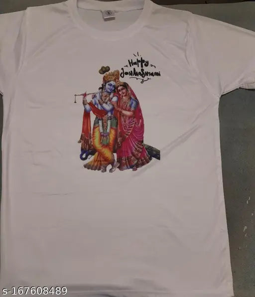 Striped polyester Radha Krishna Man print T-shirt, soft and breathable for casual wear