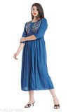 Rayon printed blue stylish kurti with embroidered patterns, three-quarter sleeves, and various sizes from S to XXXL (Indian fashion wear)