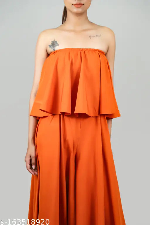 Crepe sleeveless solid-color jumpsuit, stylish and elegant, available in various sizes from XS to XXXL, Indian made