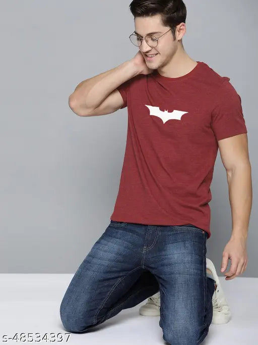 Red Oldbatman graphic print men's cotton round neck half sleeve t-shirt, 100% organic, comfortable fit