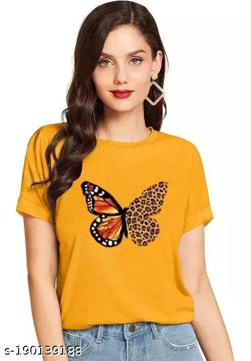 Butterfly Printed Cotton T-shirt (Pack 1), women's stylish trendy top from MS TRADERS, India