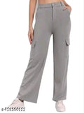 Grey cotton blend girls cargo pant - modern, slim fit, comfortable everyday wear for youth