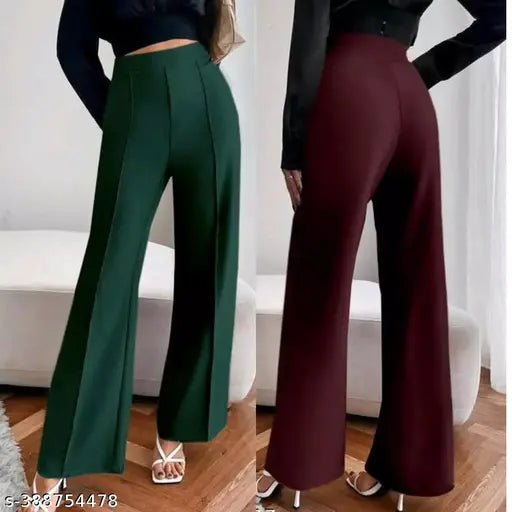 Women's cotton lycra bellbottom combo, solid pattern, available in sizes 28, 30, 32, and 34 inches