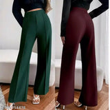 Women's cotton lycra bellbottom combo, solid pattern, available in sizes 28, 30, 32, and 34 inches