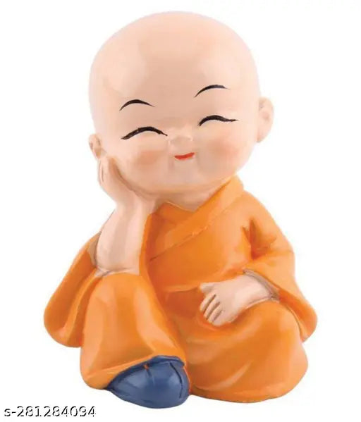 Indian-made poly resin Buddha statues set, for home, car dashboard, table, office decor, same color." (107 characters)