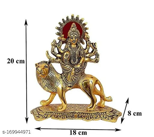 Golden Metal Durga Maa Idol (Sherawali Ambe Rani), 12 cm height, antique finish