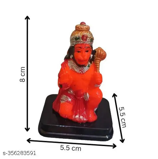 Orange polyresin Hanuman ji statue, Lord Balaji Bajrangbali Sankat Mochan Bhagwan figure for car dashboard. Indian handcrafted religious idol for home decor, gifting, and office use