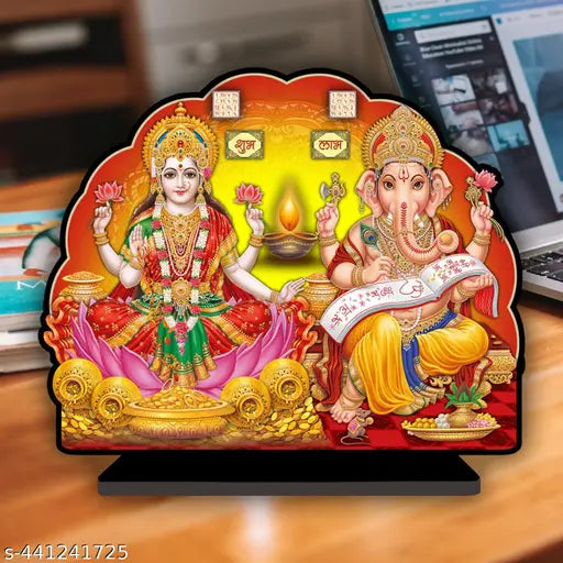 Wooden God Laxmi Ganesha idol, 15cm x 15cm x 3cm, Diwali special for home decor & temple use, India origin