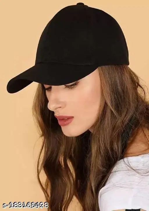 Stylish men's black wool baseball cap (solid pattern), one size, made in India