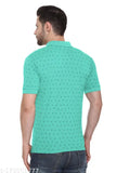 Mintgreen cotton blend polo neck t-shirt for men, printed design on short sleeves