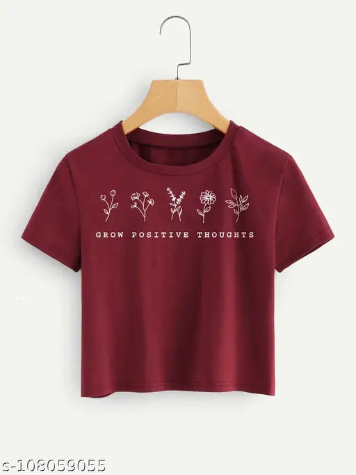 Istyle Can cotton round neck half sleeve crop top, printed with colorful net pattern for women's casual wear. (M - Bust size 34in)