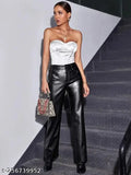 Black leather pants, high slit, trendy