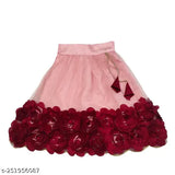 Art Silk Lehenga and Net Dupatta set for Kids, embroidered with ribbon work and satin lace border. Suitable for ages 12-8 years, sizes varying from 12-18 months to 7-8 years. Perfect addition to your little princess's wardrobe