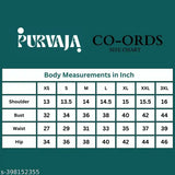Indian-made PURVAJA women's polyester round neck top & midi skirt set, short sleeves and ruffle detail