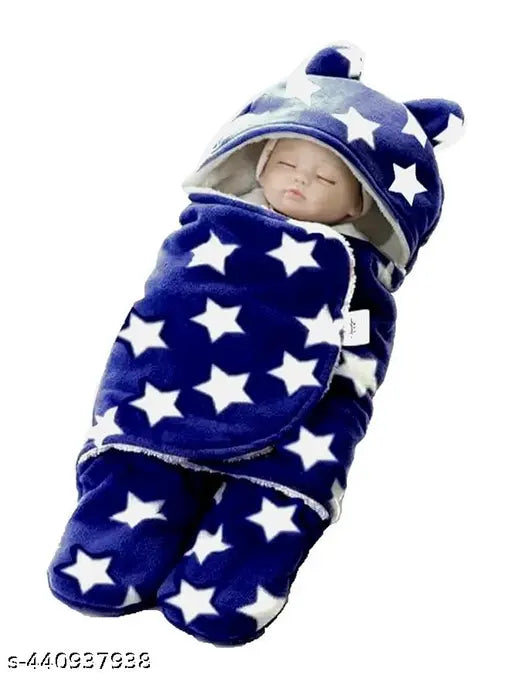 Fleece wool newborn baby sleeping bag with geometric print, hooded baby wrapper for comfort and warmth (Free Size, Made in India)