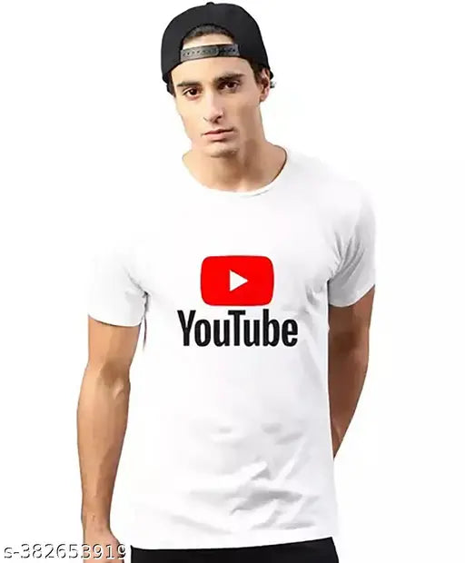 White polyester T-shirt with You Tube Logo print, perfect for casual and special occasions, comfortable for various activities including morning walks, yoga, running, cricket, tennis, basketball, cycling. Ideal for layering in winter. Made in India