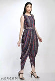 Sleeveless printed crepe dhoti jumpsuit for women, vibrant Indian design