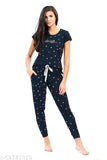 Navy blue multi heart print cotton womens pajama set, flattering cuts and a riot of colors for ultimate loungewear comfort