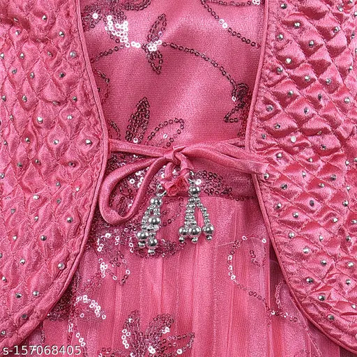 Burgundy net frock dress, silver kraft, young girls party wear