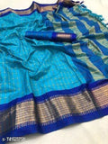 Charvi Attrective silk cotton saree, blue paisley pattern, 6 yards