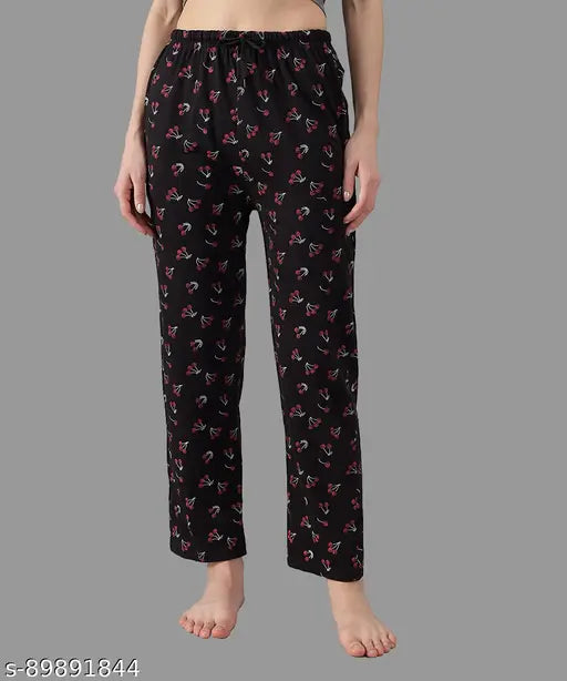 Printed cotton loungewear pants for women, girls, nightwear, multicolor pack of three