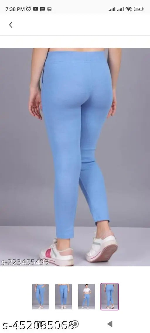 Cotton solid plain pocket jeggings, versatile fit for M, L, XL, XXL sizes