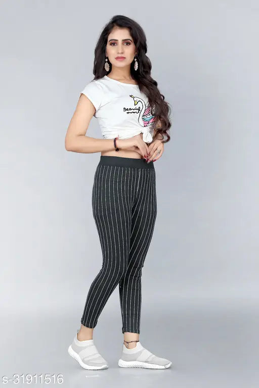 Cotton blend printed net slim fit jeggings pack of 3 (sizes 26-36), elasticized waistband and pockets for comfort, all-day wear for casual, formal or party looks. Made in India