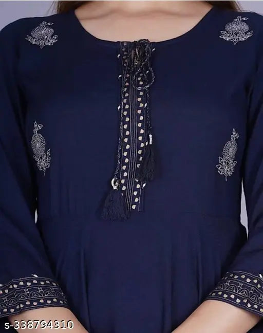 Rayon three-quarter sleeve solid dress by Adhiraaj Fashions, Indian fashion on mannequin