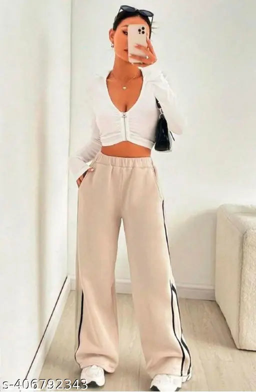 Nude, white and black stripe joggers women's fashionable sportswear