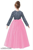 Trendy sequin work velvet and net party dress for girls, embroidered design, long sleeves, multiple sizes available from 3-4 years to 15-16 years (made in India)