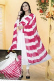 Style Salavar dupatta set, white, pink and red striped material