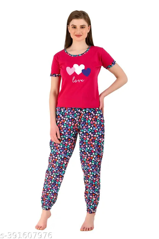 Cotton blend printed pyjama night dress by SWAGGERjns, loose-fitting hosiery nightsuit for women's comfort