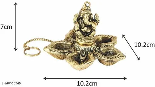 Metal Ganesh 5 batti Diya set, 2 pieces for Vastu, home, temple, office, and gifting. Celebrate luck, love, happiness, and prosperity with a size LBH10.5cm x 10cm x 8cm Indian Ganesh Idol