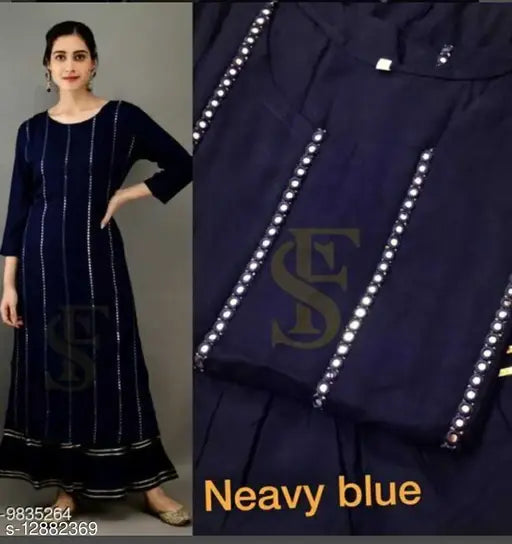 Navy blue long kurta set with sharara, embellished with dots and lines