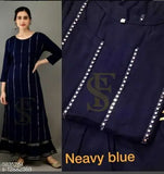 Navy blue long kurta set with sharara, embellished with dots and lines