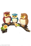 Ashish Collection poly resin owl family figurine, sitting on tree branch showpiece statue for home decor and Vastu compliant - 14cm