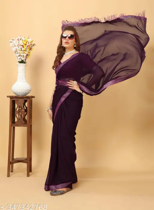 Black georgette silk shibori saree with printed lace and blouse