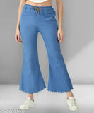 Light blue stretchable premium denim flared jogger jeans for women, high waisted
