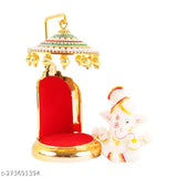 Marble Pagri Ganesh Idol with Designer Umbrella Chatri - Divine decor for car dashboards, offices, study tables, gifts, Diwali - Handcrafted in India