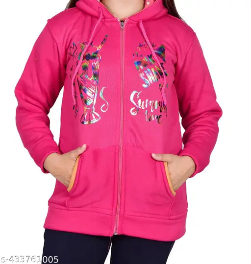 Pink hoodie with glitter and embroidered text, trendy girls fashion