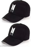 Embroidered cotton BTS combo cap for boys and girls, two pack - Indian-made pop culture caps on display