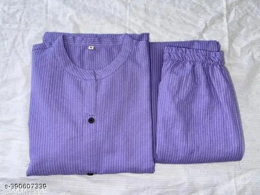 Purple Kantha Cotton Coord Set for All Ages, solid purple Indian cotton kurta with palazzos for women aged S-XXXL