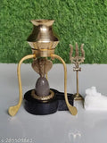 Ceramic Narmadeshwar Shivling, 1.5 inch lingam with 3-inch stone base for temple puja, Indian origin
