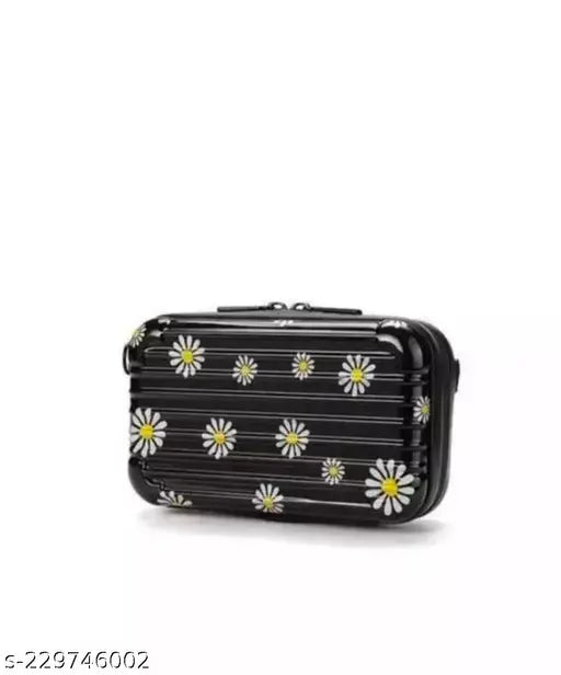 Black and white flowered crossbody sling bag for girls