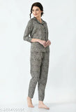 Mysaa women's printed polyester nightsuit shirt & pyjama set with three-quarter sleeves, India origin